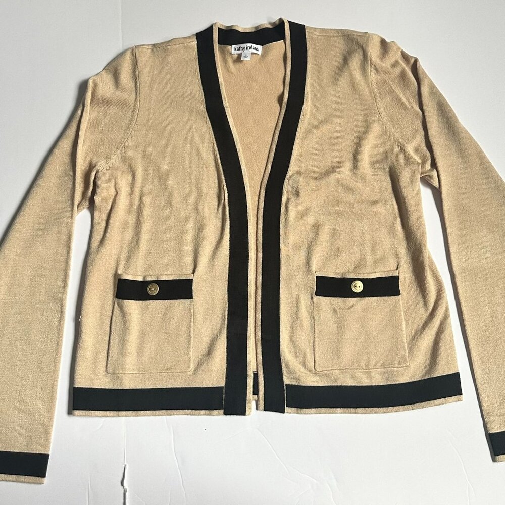 Kathy Ireland Tan and Black Cardigan Size Small NWOT